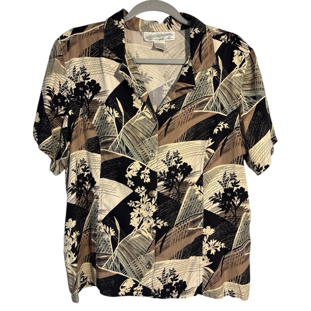 Pineapple Moon 100% Silk Button Up Top Size Large
